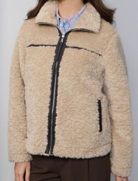 Giacca sherpa con colletto e zip - beige