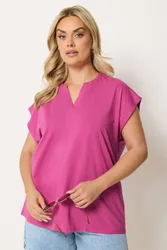 Notch Neck T-Shirt - Pink - Size: 34-36