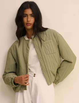 Quilted Collarless Bomber Jacket Green female - Nobody's Child - FashionsVida