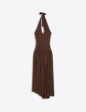 Robe Longue À Encolure Américaine Asymétrique Xs Marron - Bershka - FashionsVida