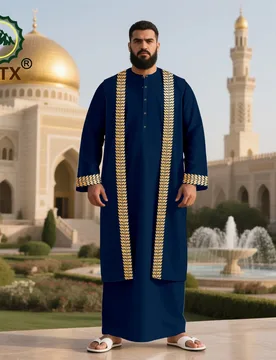 Men's Long Islamic Jubba Thobe Robe with African Embroidery Fashionable Muslim Clothing Modern Prayer Eid Robe for Men - Aliexpress - FashionsVida