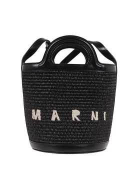 Borsa a secchiello in rafia e pelle