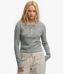 Superdry Damen Athletic Essentials Langarmhemd mit Knopfleiste Grey - Größe: 40