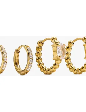 Pack de pendientes de aro de acero inoxidable con circonitas - Parfois - FashionsVida