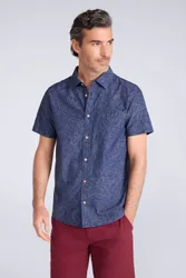 Tropical Printed Mens Short Sleeved Shirt - Blue - Blue - Size: M