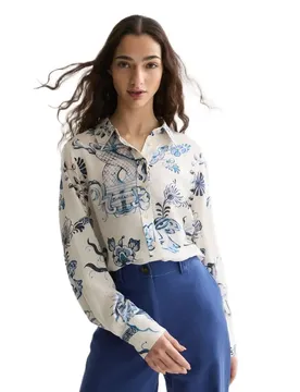 Chemise à Manches Longues U9b01520t Delft Tiles Blue 34