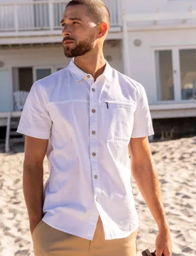 Coconut Slub Texture Mens Short-Sleeved Shirt - White - White - Size: XXL - Mountain Warehouse - FashionsVida