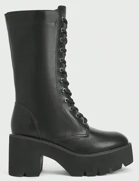 Botas de motocicleta de media pantorrilla con suela gruesa negra, estilo callejero para mujer - Shein - FashionsVida