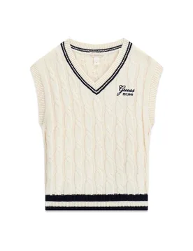 Gilet panna in misto cotone a trecce con logo ricamato - Guess - FashionsVida