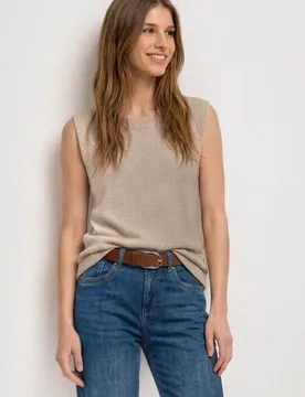 Top mit Rundhals und Glitzer female Beige
