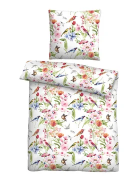 Baumwoll-Satin Bettwäsche Birdie weiß, 1x 155x220 cm + 1x 80x80 cm - Biberna - FashionsVida