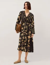 Floral V-Neck Midi Dress Black Mix female