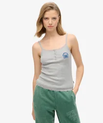 Superdry Damen Athletic Essentials Button Down Cami Top Grau - Größe: 14-16