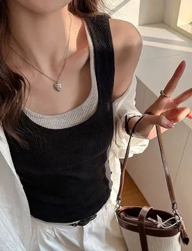 Women's Fake Two Piece Ribbed Tank Top Color Block U Neck Slim Sleeveless Cami Inner Outer Summer Vest - Aliexpress - FashionsVida