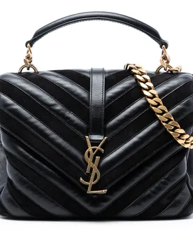 Medium Calfskin and Suede Chevron Monogram College Satchel - Saint Laurent - FashionsVida