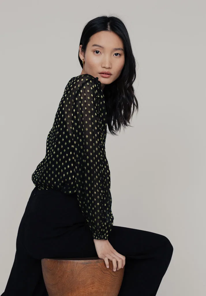 Livia Boat Neck Gold Spot Blouse In Black - 6 - Lily and Lionel London Limited - FashionsVida