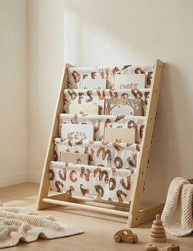 Mensola per libri con motivo di cani - panna