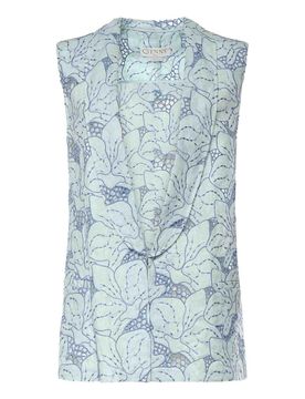 Gilet in lino con ricamo orchidea