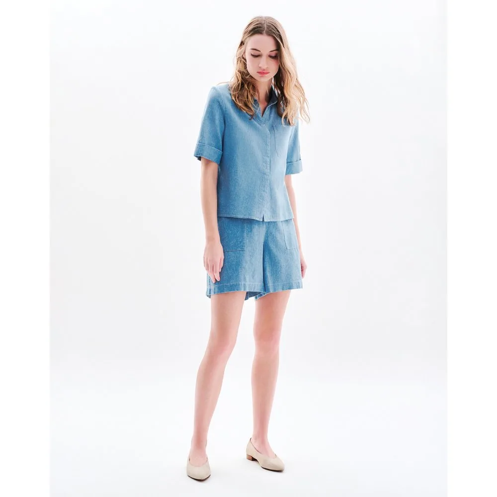 Camisa de mujer con manga corta y cuello mao - Caroll - FashionsVida
