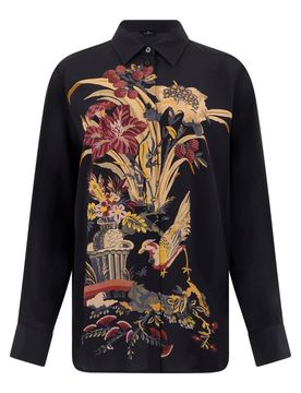 Etched Graphic Silk Long-Sleeve Shirt