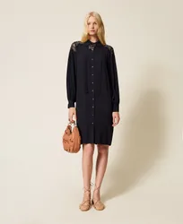 Robe midi en crêpe georgette et dentelle