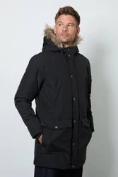 Men's Black Four Pocket Hooded Parka Jacket Size: XL - Black - Size: XL
