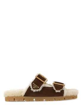 PRADA Suede and Shearling Slides