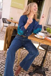 Embroidered Blouse - Navy - Size: 18