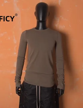RO High Street Tees T-shirt Tops Men's Medium Thick Round Neck Slim Fit Elastic Women's Cashmere Base T Shirt Autumn winter - Aliexpress - FashionsVida