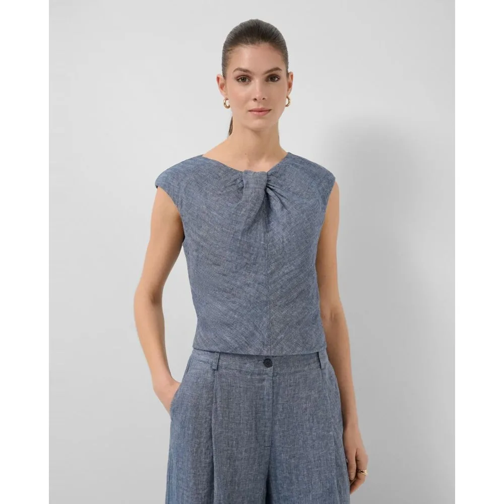 Blusa de mujer sin mangas fruncida lino - Roberto Verino - FashionsVida