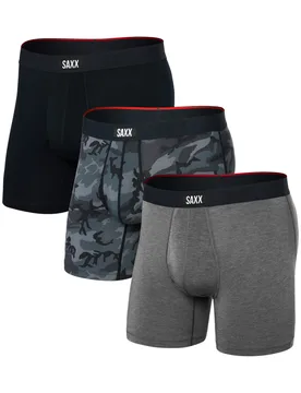 Pack de 3 boxers respirants - Vibe Xtra Soft Comfort BB Fly 3pk Wood Camo/Grey Heather/Black - Taille L - Saxx Underwear - FashionsVida