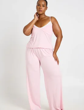 Womens Plus Contrast Cami Pyjama Top And Trouser Set - Light Pink - Size 22 Uk - Boohoo - FashionsVida