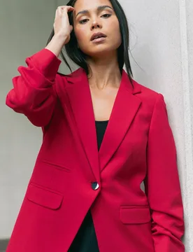 Women's Petite Ruched Buttoned Blazer in Red Size: 14 - Red - Size: 14 - Roman - FashionsVida