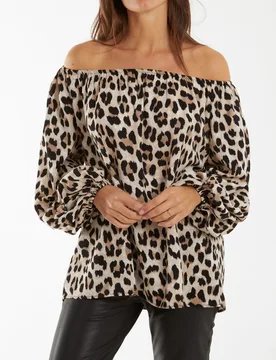 Leopard Print Blouse - S/M / STONE/BLACK - female - Blue Vanilla - FashionsVida