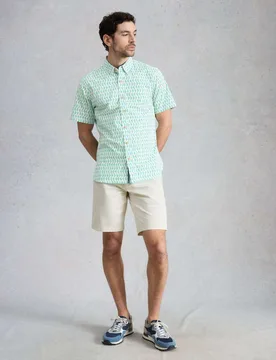 Cotton Stretch Printed Short Sleeve Shirt White Mix male - White stuff - FashionsVida