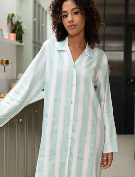 Cotton Modal Striped Long Nightshirt Mint female - Watchshop - FashionsVida
