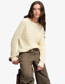 Superdry Damen Lässiger Zopfmuster-pullover Weiß - Größe: 38