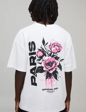Men's Oversized Paris Floral Print T-Shirt White Size 3X-Large White 3XL - boohooMAN - FashionsVida