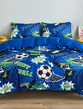 Juego de ropa de cama de 3 piezas con estampado deportivo de fútbol azul, juego de ropa de cama moderna de tela para el hogar, incluye funda nórdica - Shein - FashionsVida