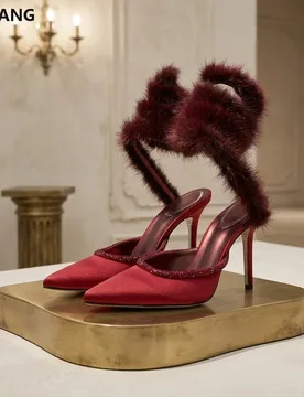Women’s Pointed Toe High Heel Pumps Rhinestone Ankle Strap Stiletto Sandals Party Dress Shoes Faux Fur Trim Elegant - Aliexpress - FashionsVida
