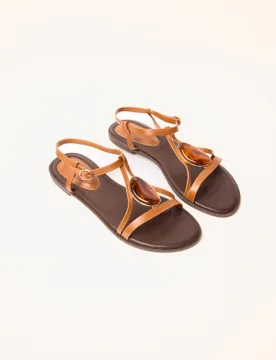 Oval Stone Strappy Sandals - UK 7 (EU 40) / CAMEL - female - Blue Vanilla - FashionsVida