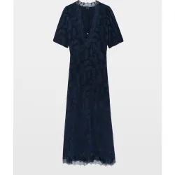 Zadig & Voltaire - Vestido midi 100% seda de mangas cortas con encaje