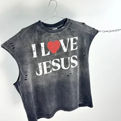 Yao Fashion Retro Vintage 100% Cotton Vest Streetwear Oversize Tops Men Clothing Simple Letter Graphics Print T Shirt For Men