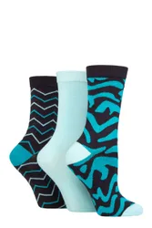 Women's 3 Pair SOCKSHOP Patterned Bamboo Socks Animal Print Navy 4-8 Ladies - Blue - Size: Small