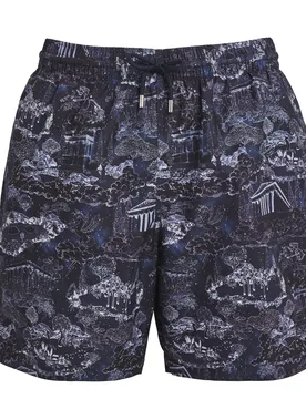 Maui Navy Blue & White Print Swim Trunks - Derek Rose - FashionsVida