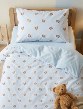 Set di biancheria da letto reversibile con orsi - blu pallido
