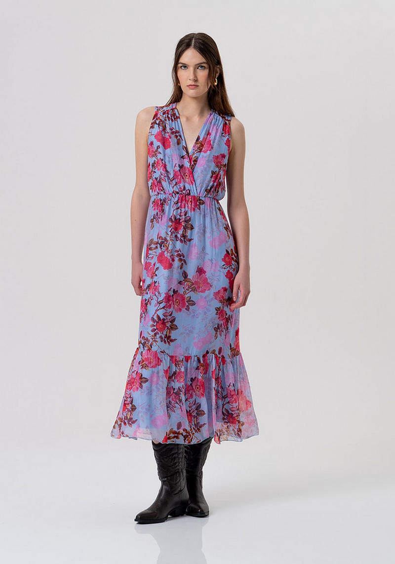 Abito a fantasia floreale donna lightblue-cherry