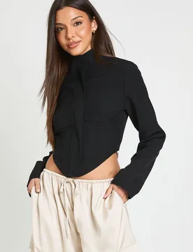 Womens Structured Corset Funnel Top - Black - Size 14 Uk - Boohoo - FashionsVida
