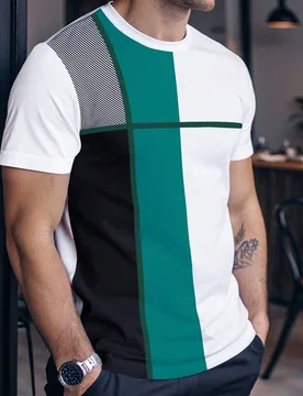 Camiseta casual de cuello redondo de manga corta con color contrastante para hombre - Shein - FashionsVida