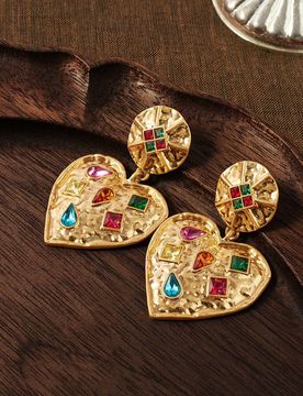 Pendientes colgantes de mujer de 18 K, atuendos, gótico/gótico, dinero antiguo, cuentas, joyería occidental, metálico/textura, piedras preciosas,